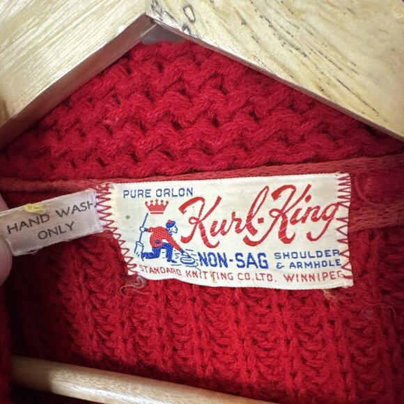 Vintage Kurl King Men M Canada Curling Sweater Red White Shawl Zip Cardigan - Picture 4 of 7